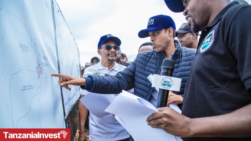 Hon. Bashe at the construction site of Mkomazi Dam