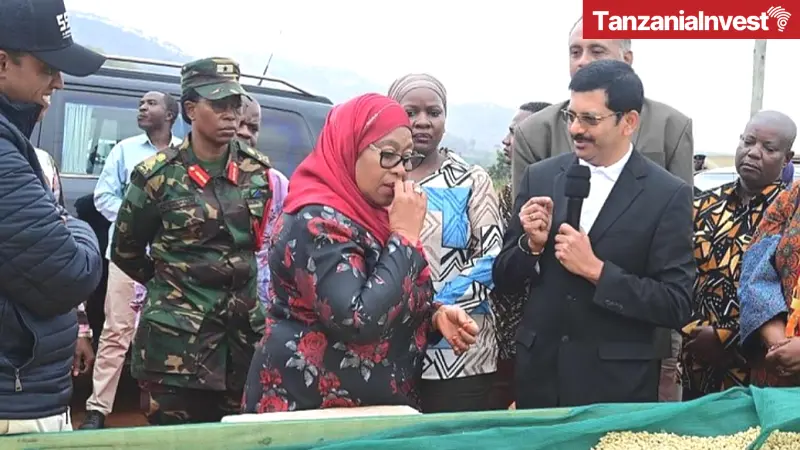 President Samia at the Aviv farm speaking on 80,000 tons of coffee production