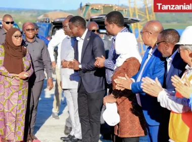 President Samia inspecting Magufuli bridge kigongo-Busisi construction