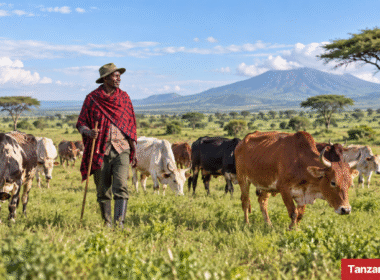 Tanzanian Livestock Keeper Grazing Cattle