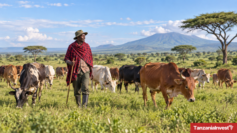 Tanzanian Livestock Keeper Grazing Cattle