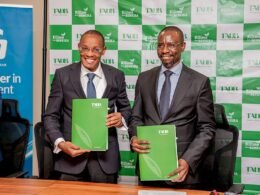 EADB Acting Director General Benard Mono and TADB Managing Director Frank Nyabundege at the signing of the TZS 50 billion financing facility