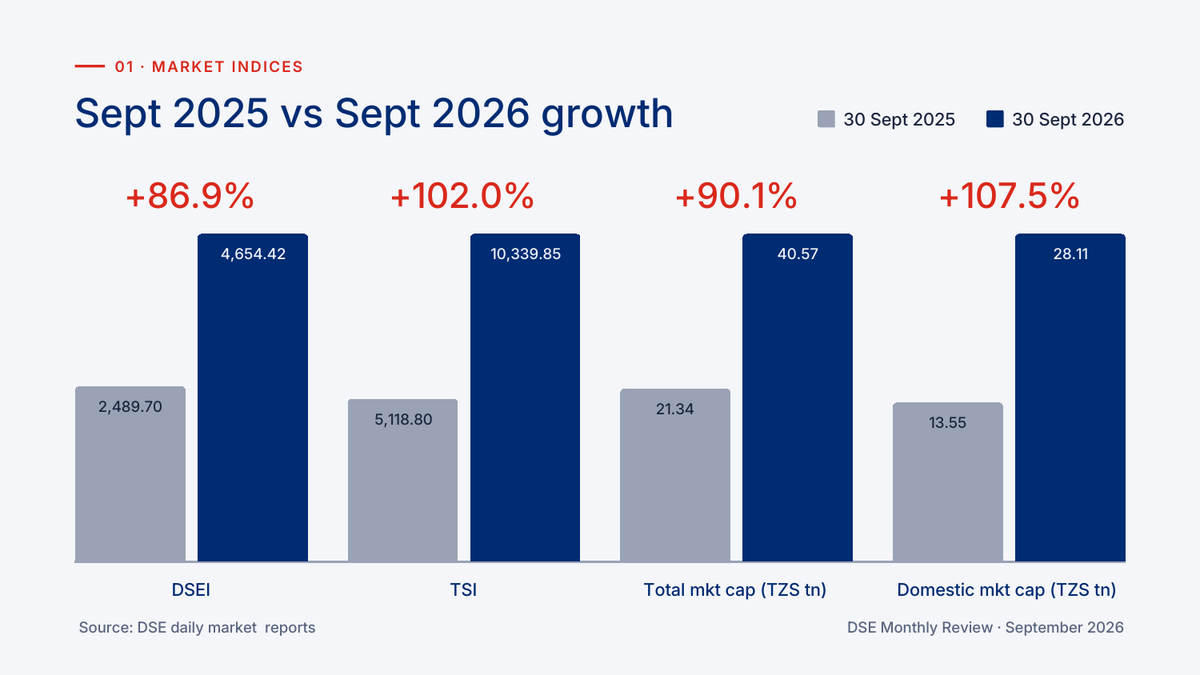 DSEI, TSI and market capitalisation growth, 30 September 2025 versus 30 September 2026